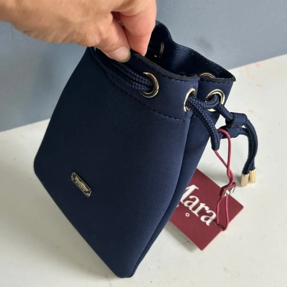 Max Mara Studio Neoprene Drawstring Travel Pouch Blue‎ Beauty Case  NWT